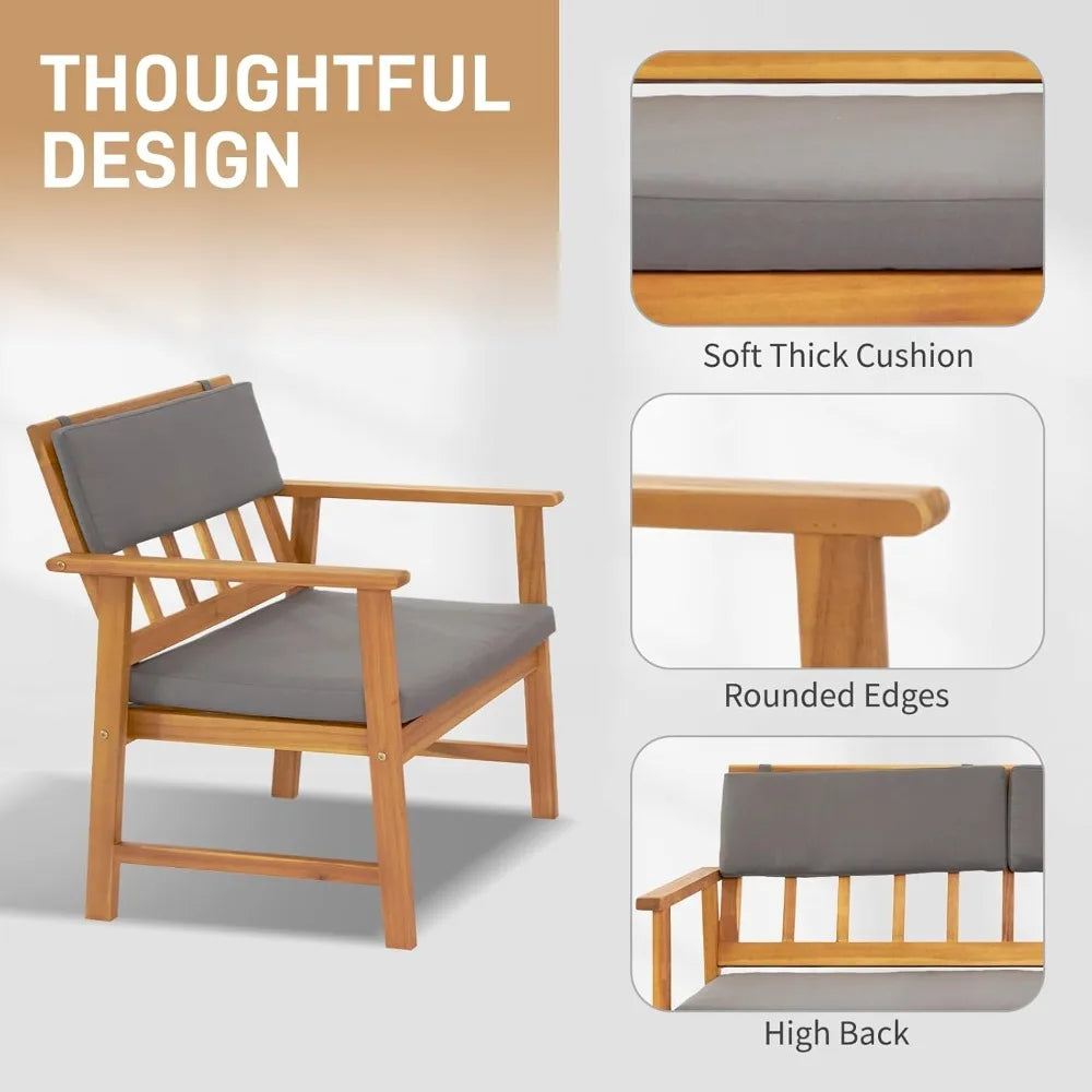 Outdoor Patio Furniture, 4 Piece Acacia Wood Sofa Set w/Coffee Table, Patio Table and Chairs Set for Deck, Balcony