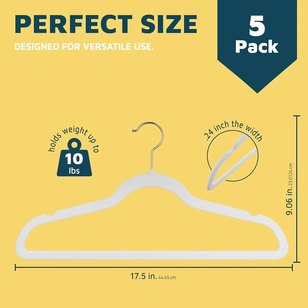Velvet Clothes Hangers 360 Degree Swivel Hook Non-Slip Shoulder Notch Heavy Duty 10 lbs Capacity Wardrobe Organizer Set of 5