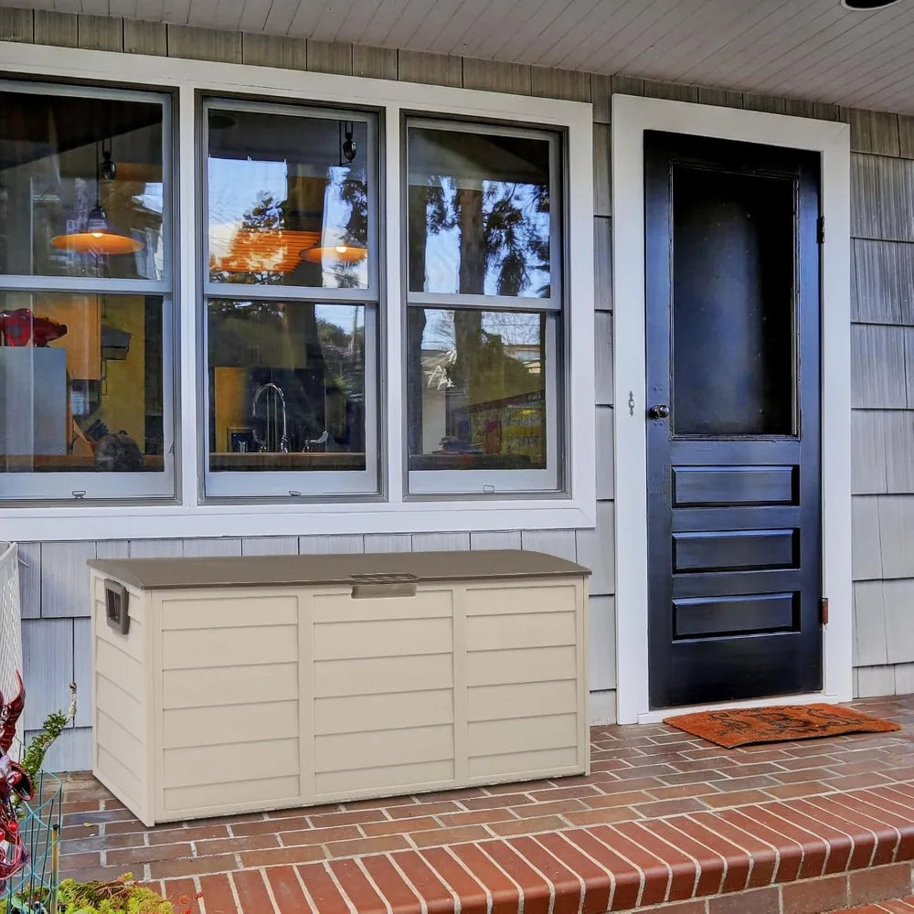 75Gallon Outdoor Storage Box, Patio Deck Box Furniture with Lockable Design, Plastic Storage Containers with Lid for Garden