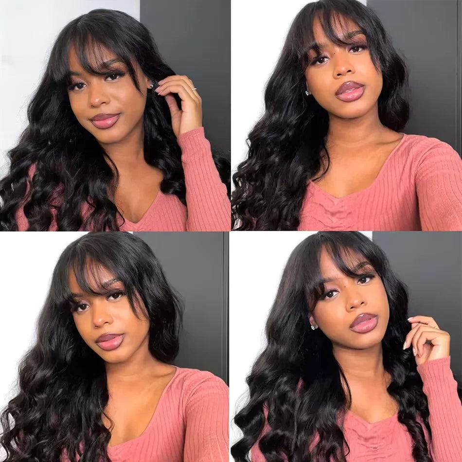 Silkwave Human Hair Wig With Bangs Body Wave 3X1 Lace Middle Part Wig Loose Wave Full Machine Made Fringe Wigs For Black Women