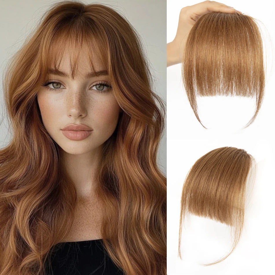 Dark Brown Black Clip In Bangs 100% Human Hair Bangs Wispy Ligth Black Brown Clip In Bangs Fringe with Temples Real Human Hair F
