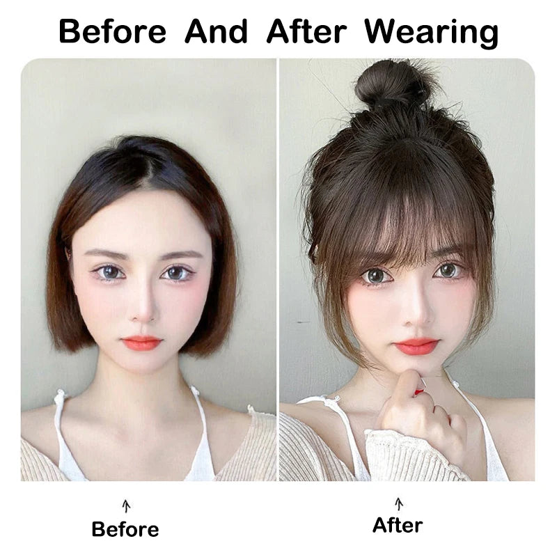 Sunslymei Fake Synthetic Air Bangs Clip-In Hair Extension Fringe False Blunt Hairpiece for Women Clip In Front Hair Bangs
