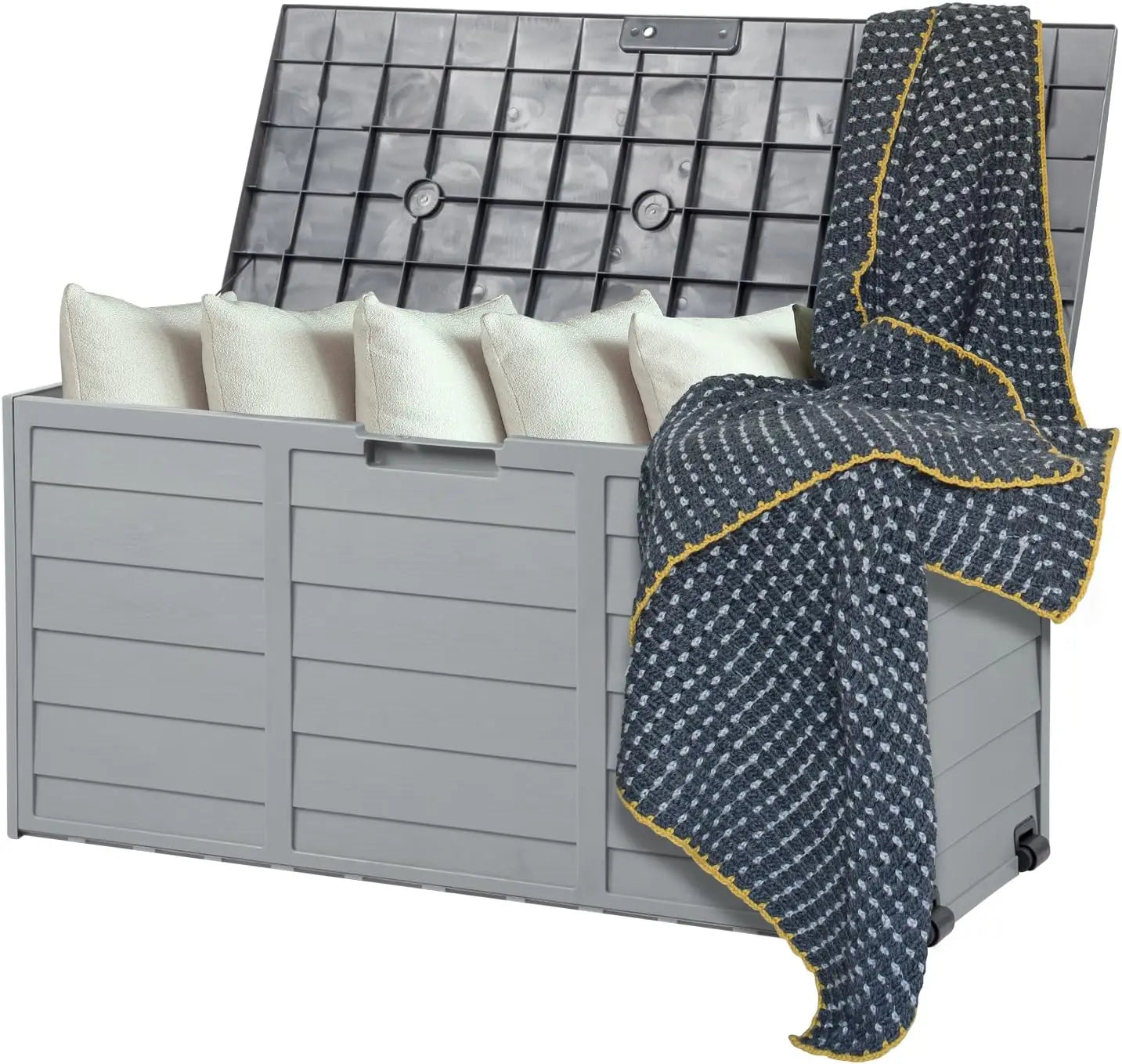 75Gallon Outdoor Storage Box, Patio Deck Box Furniture with Lockable Design, Plastic Storage Containers with Lid for Garden