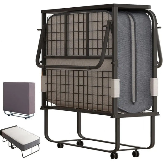 Portable 75x31 Rollaway Bed with Mattress, Headboard, and Dustproof Bag for Adults, 5 Foldable with Casters, Space-Saving Bedroo