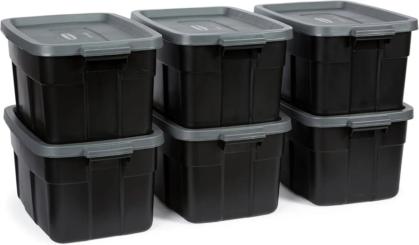 Heavy Duty Black Storage Bins Plastic Totes with Lids for Storage, Stackable, Large Capacity, Durable, Multipurpose14 GAL 6 Pack