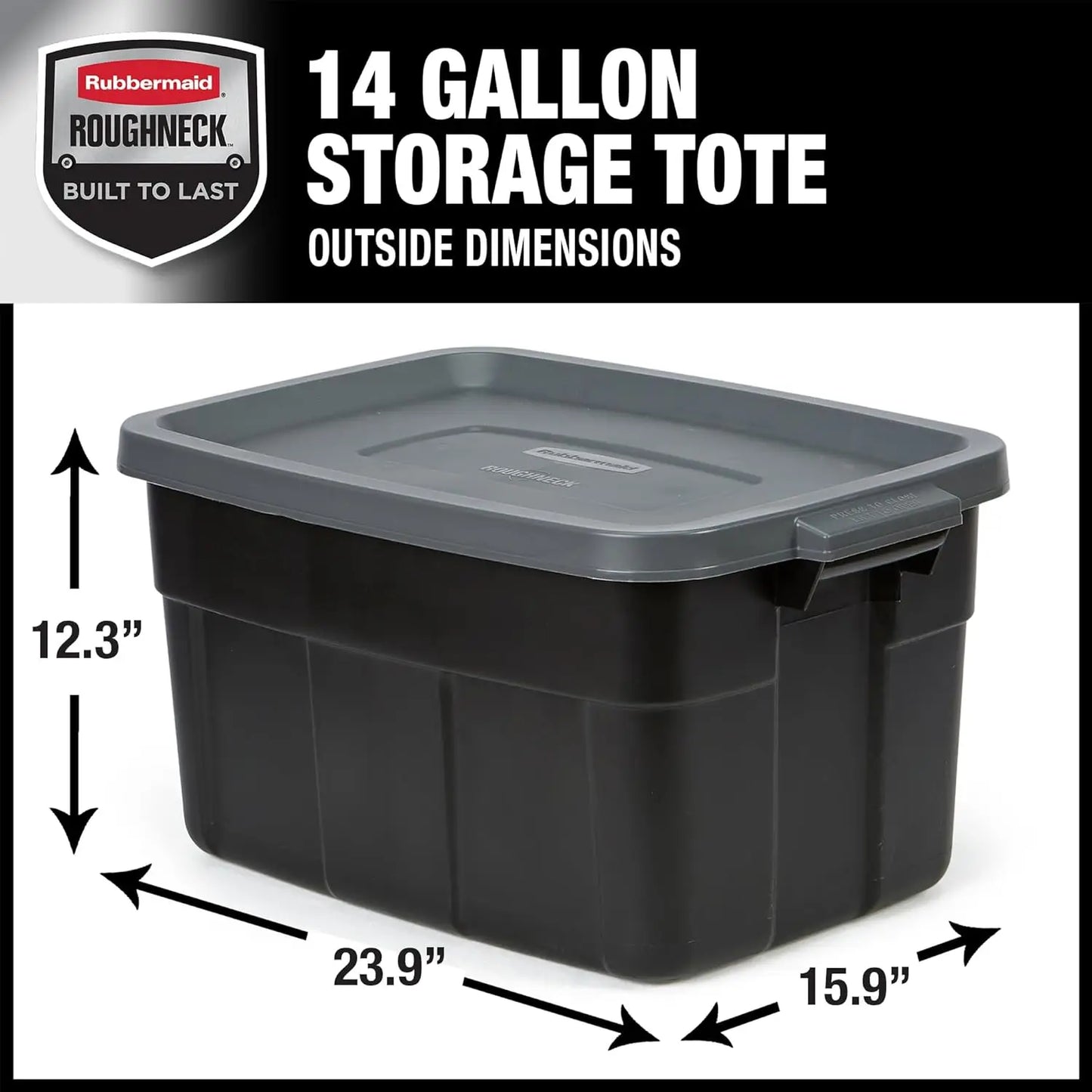 Heavy Duty Black Storage Bins Plastic Totes with Lids for Storage, Stackable, Large Capacity, Durable, Multipurpose14 GAL 6 Pack
