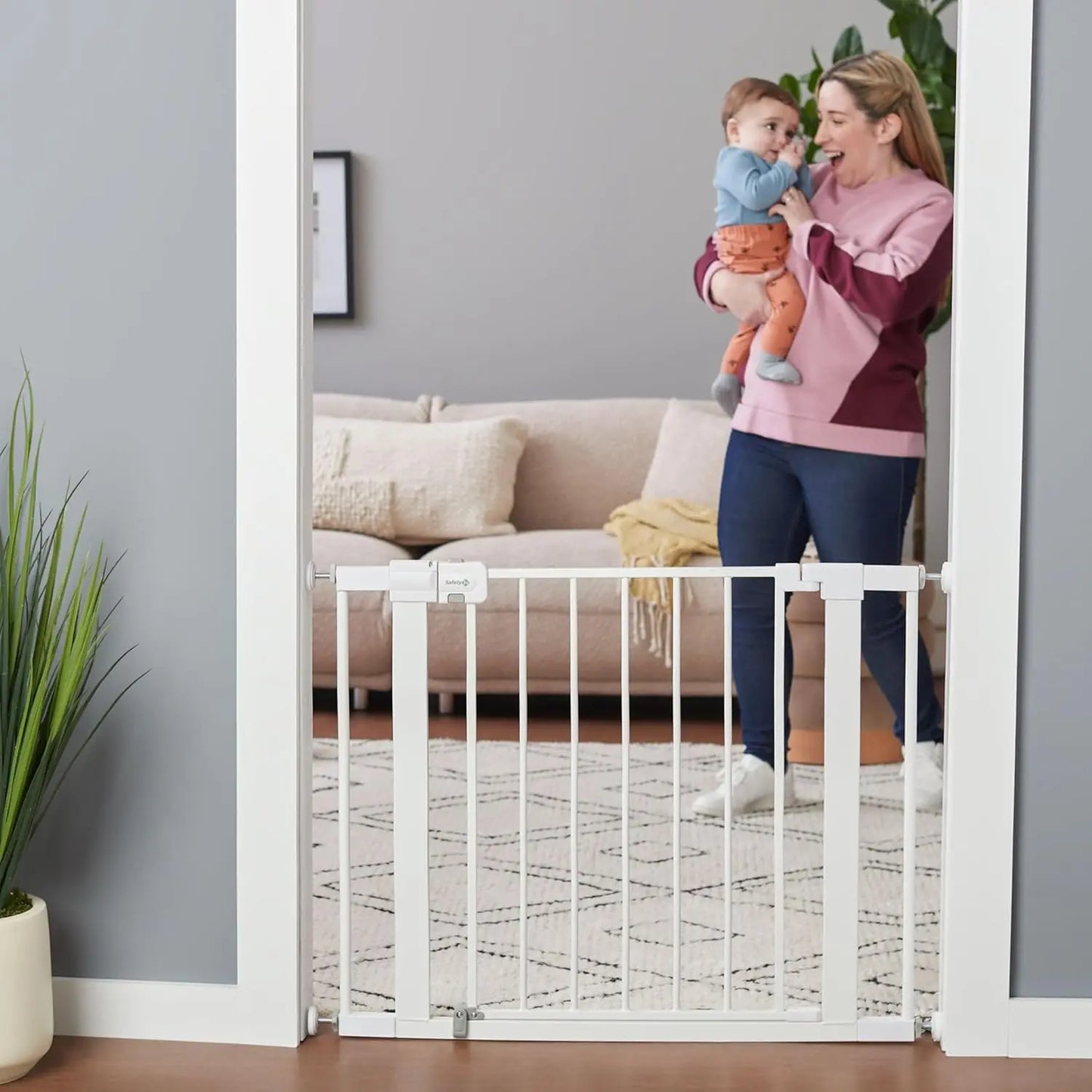 Easy Install Walk Thru Baby Gate for Doorways, Gate With Door, Dog Gates, Fits 29"-38", Easy Install 28" Tall, White