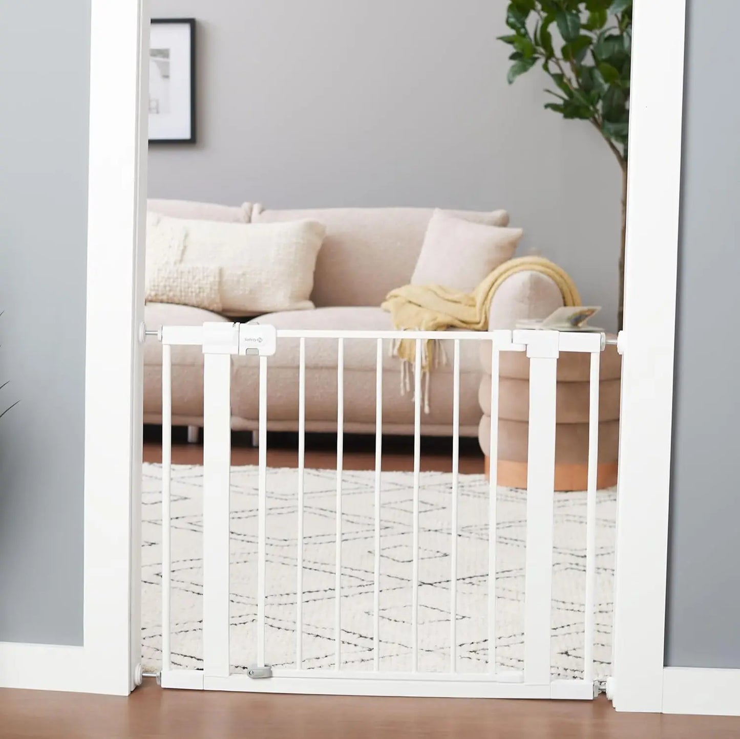 Easy Install Walk Thru Baby Gate for Doorways, Gate With Door, Dog Gates, Fits 29"-38", Easy Install 28" Tall, White