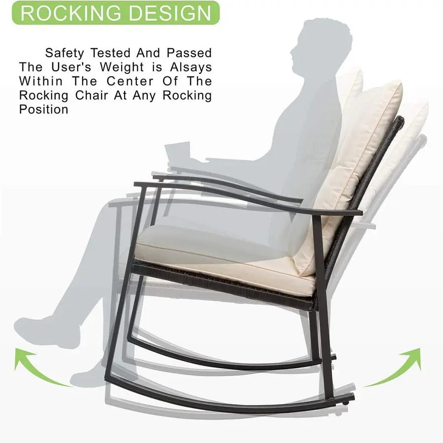 3 Piece Outdoor Rocking Bistro Set, Front Porch Furniture Rocking Chairs Set of 2, Small Patio Furniture Set with Glass Table f
