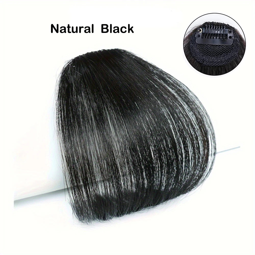 Sunslymei Fake Synthetic Air Bangs Clip-In Hair Extension Fringe False Blunt Hairpiece for Women Clip In Front Hair Bangs