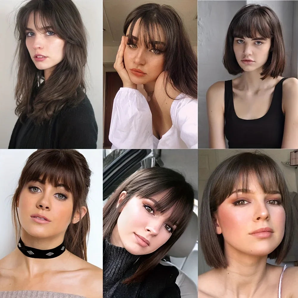 Sunslymei Fake Synthetic Air Bangs Clip-In Hair Extension Fringe False Blunt Hairpiece for Women Clip In Front Hair Bangs