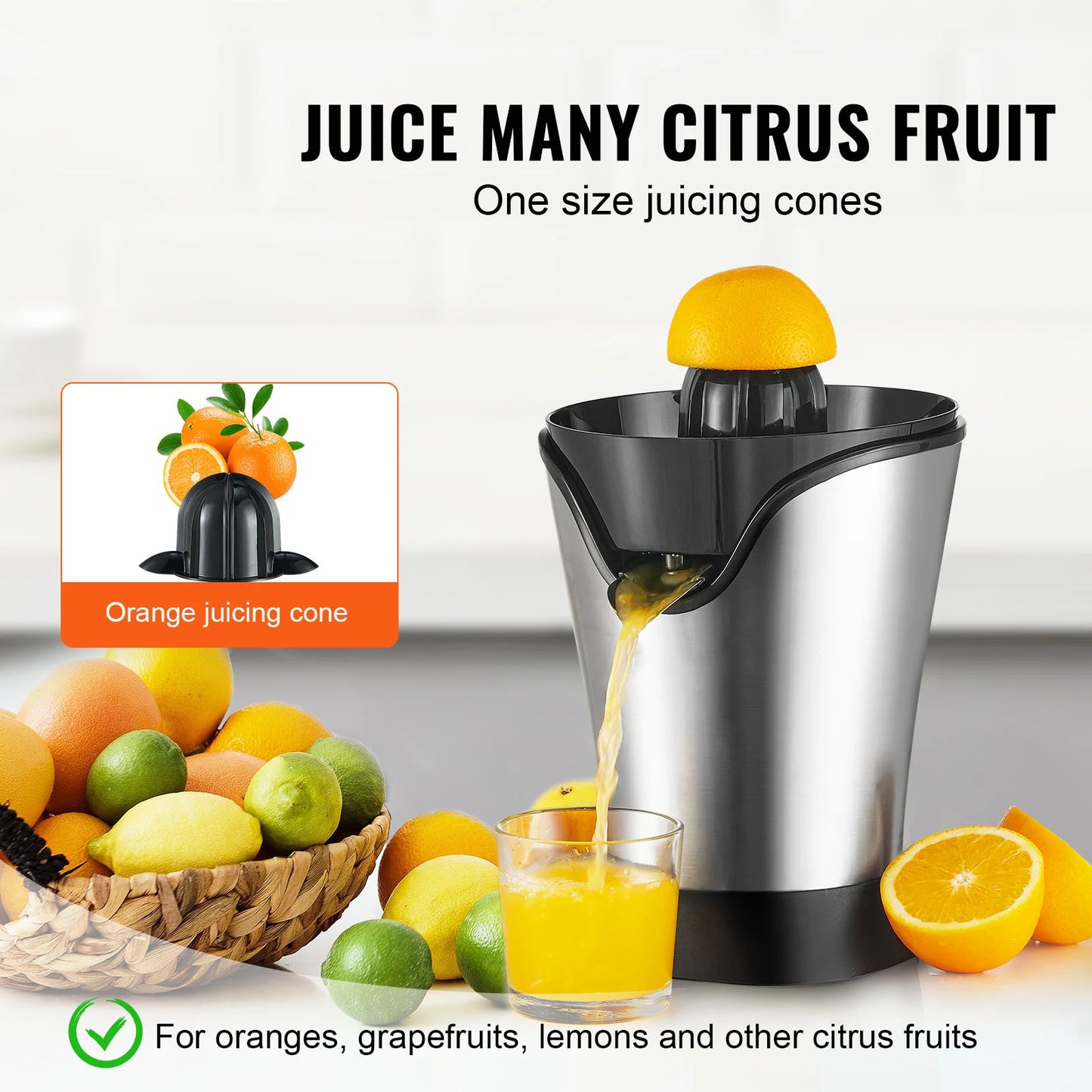 Vevor Electric Citrus Juicer 100W Stainless Steel Cone