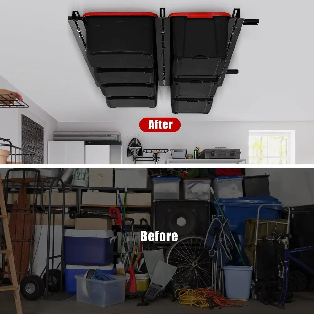 Adjustable Ceiling Mounted Garage Storage Rack - Heavy Duty Hanging Organizer for Overhead Space
