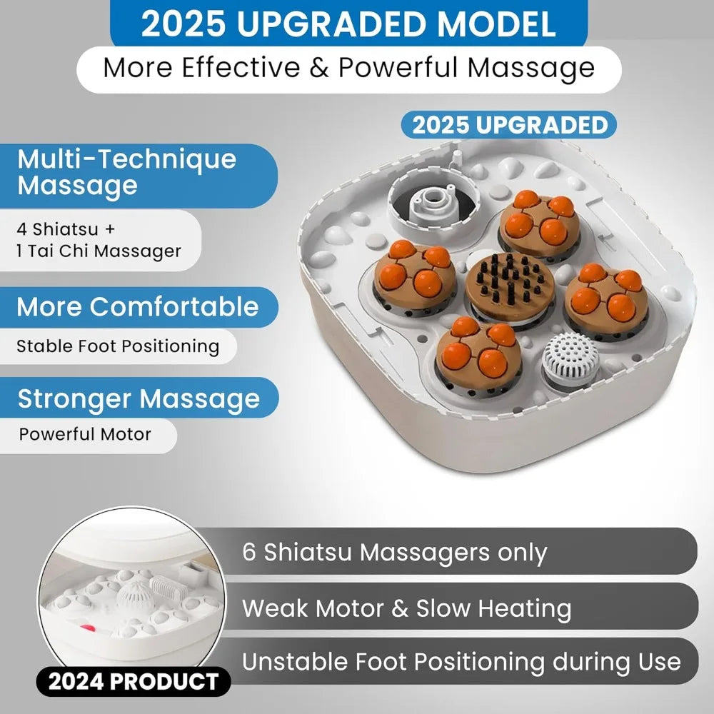 NEW - Collapsible Foot Spa Bath Massager with 2025 Upgraded Rotary Shiatsu Taiji Pad for Comfort, Heat