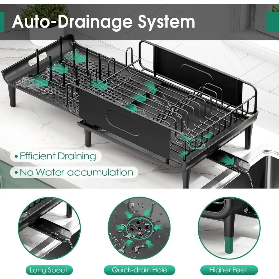 Extendable Dish Drying Rack for Kitchen Counter Large Expandable Dish Rack with Multifunctional Drainboard for Pan Pot Collapsi