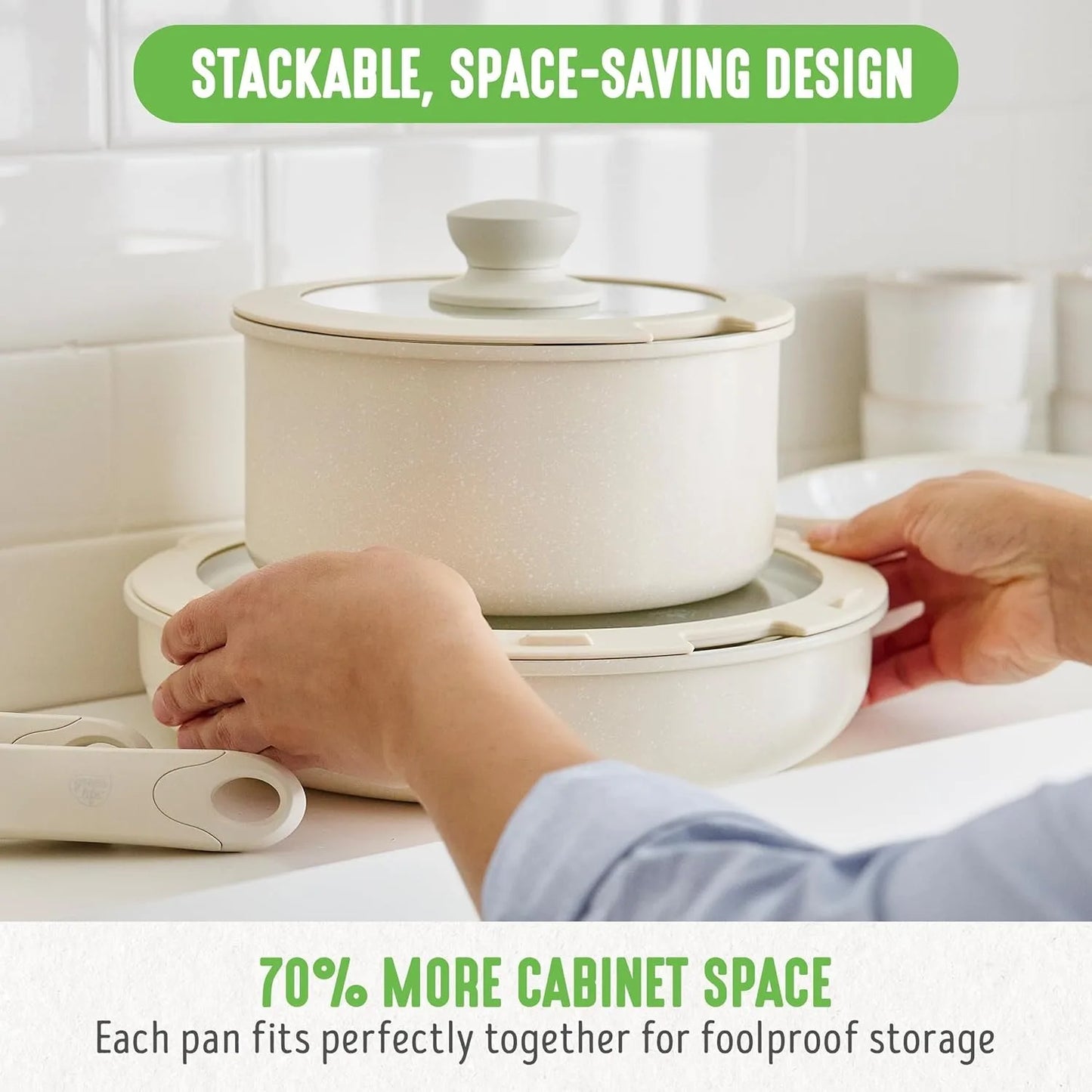 Ceramic Nonstick Cookware Set 10 Piece Detachable Handles