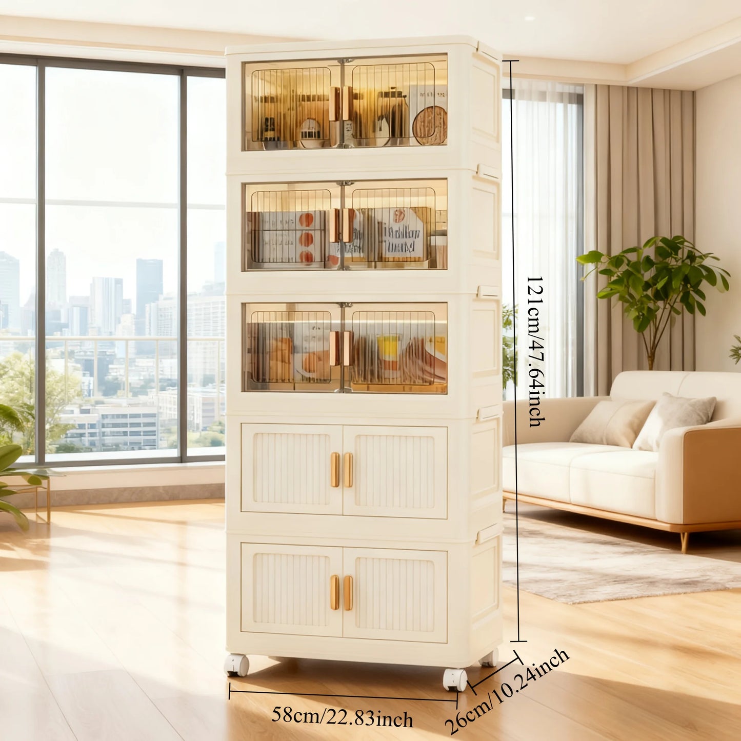 Oversized 3/4/5-Tier Foldable Storage w/ Wheels - No Assembly, Magnetic Doors, Clothes/Toys/Books - Living/Bedroom/Office, Shelf