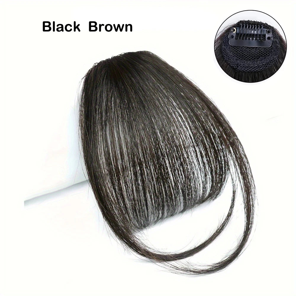 Sunslymei Fake Synthetic Air Bangs Clip-In Hair Extension Fringe False Blunt Hairpiece for Women Clip In Front Hair Bangs
