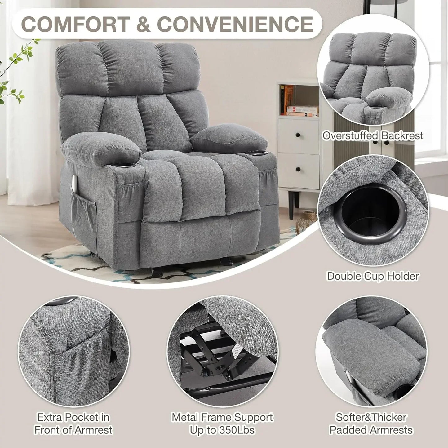 Massage Rocker Recliner Chair with Heat and Vibration Ergonomic Rocking Lounge Chair for Living Room.