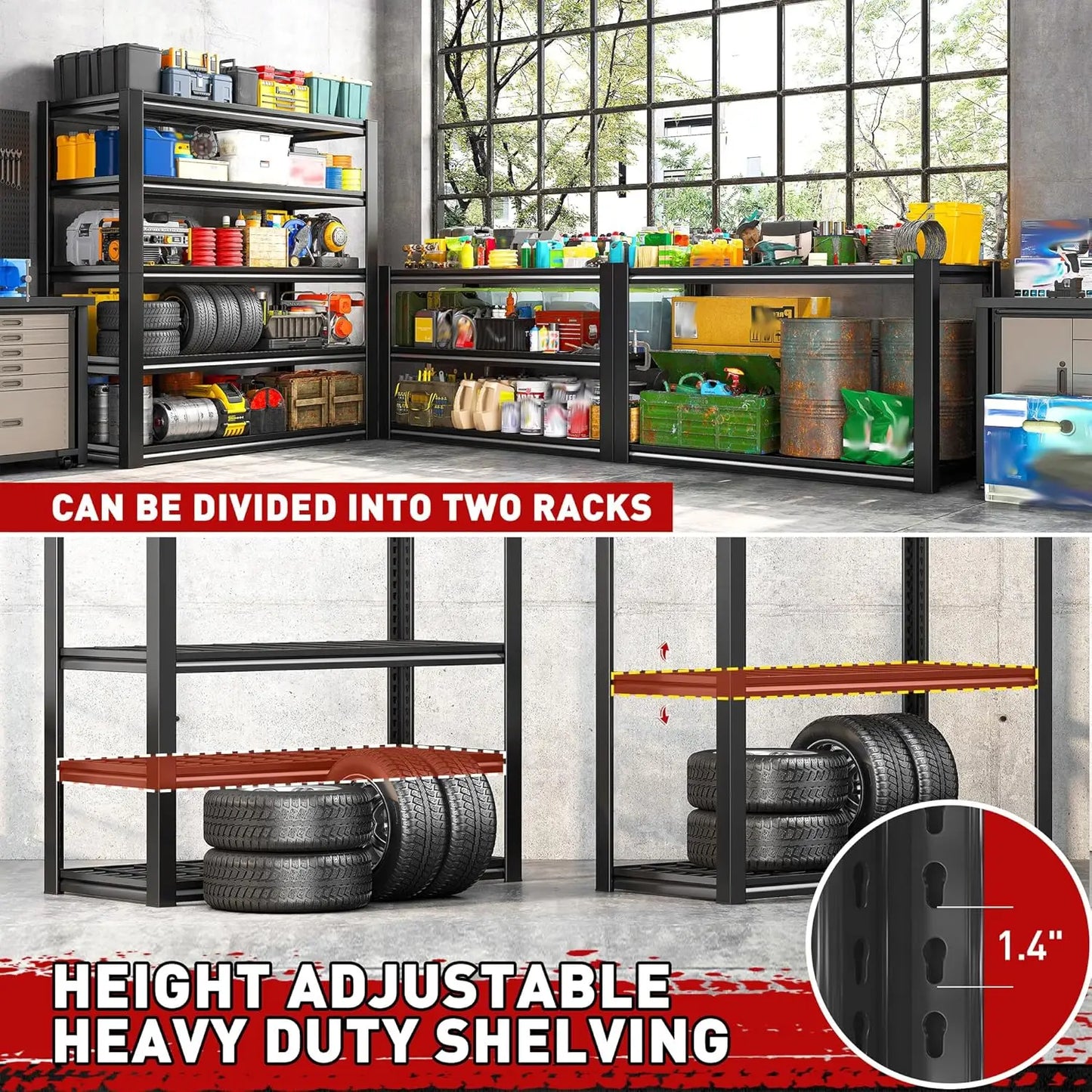 Heavy Duty Garage Shelving 3000LBS Adjustable Industrial