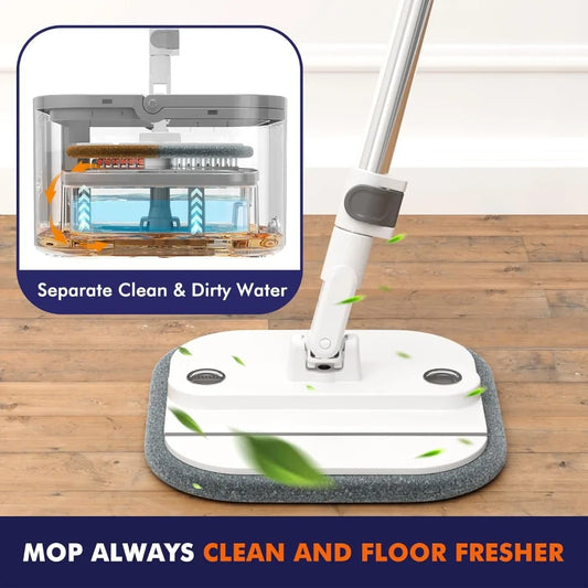 Upgraded Self-Standing Spin Mop and Bucket System, Detachable Inner Mop Bucket  for Hardwood Floors - White with 6 Pads