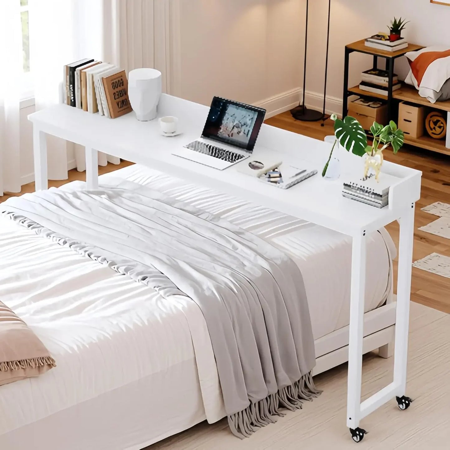 XMSJ Overbed Table With Wheels Mobile Computer Desk