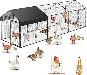 Metal Chicken Coop Run for 8-12 Chickens 118"×40"×40" Large Chicken Run for Yard with Cover，Portable Poultry Cage Hen House Outd