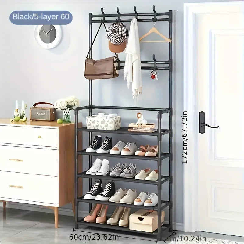 Clothes Hanger Multi-Layer Shoe Rack Doorway DIY Hat And Shoes Shelf Simple Floor-Standing Living Room Organizer Storage Racks