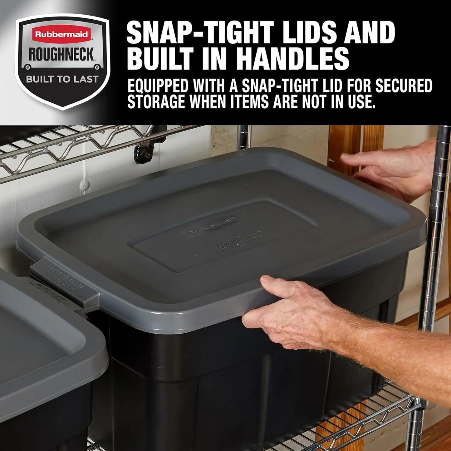 Heavy Duty Black Storage Bins Plastic Totes with Lids for Storage, Stackable, Large Capacity, Durable, Multipurpose14 GAL 6 Pack