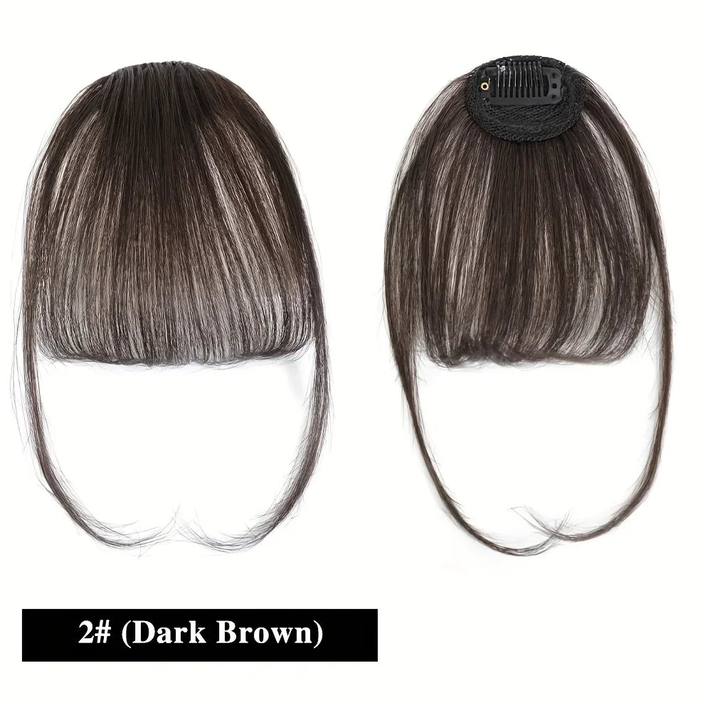 Dark Brown Black Clip In Bangs 100% Human Hair Bangs Wispy Ligth Black Brown Clip In Bangs Fringe with Temples Real Human Hair F