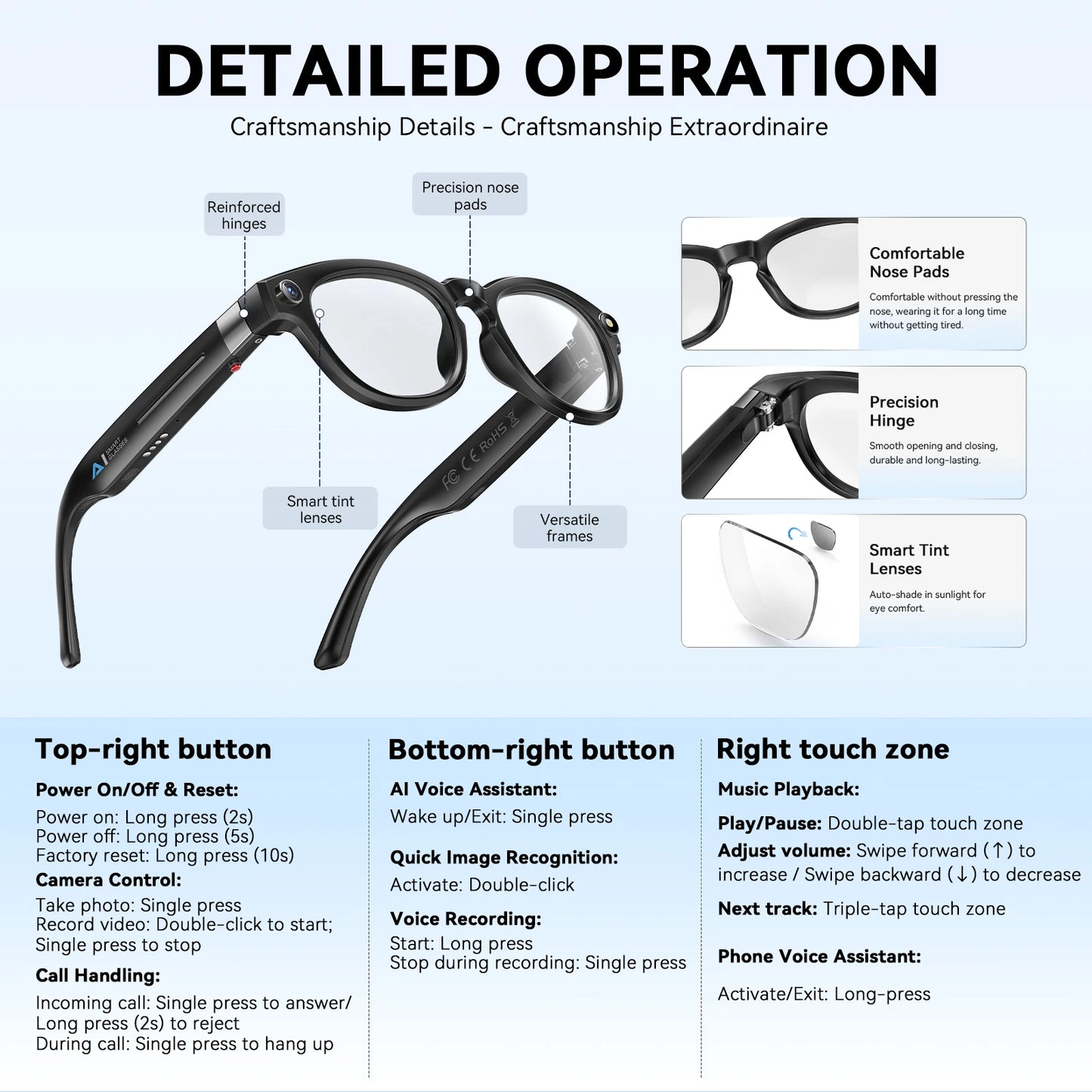 EIGIIS New 800w Pixel AI Smart Glasses With Ai Camera For Highdefinition Photography Video Recording Voice Calls And Translation