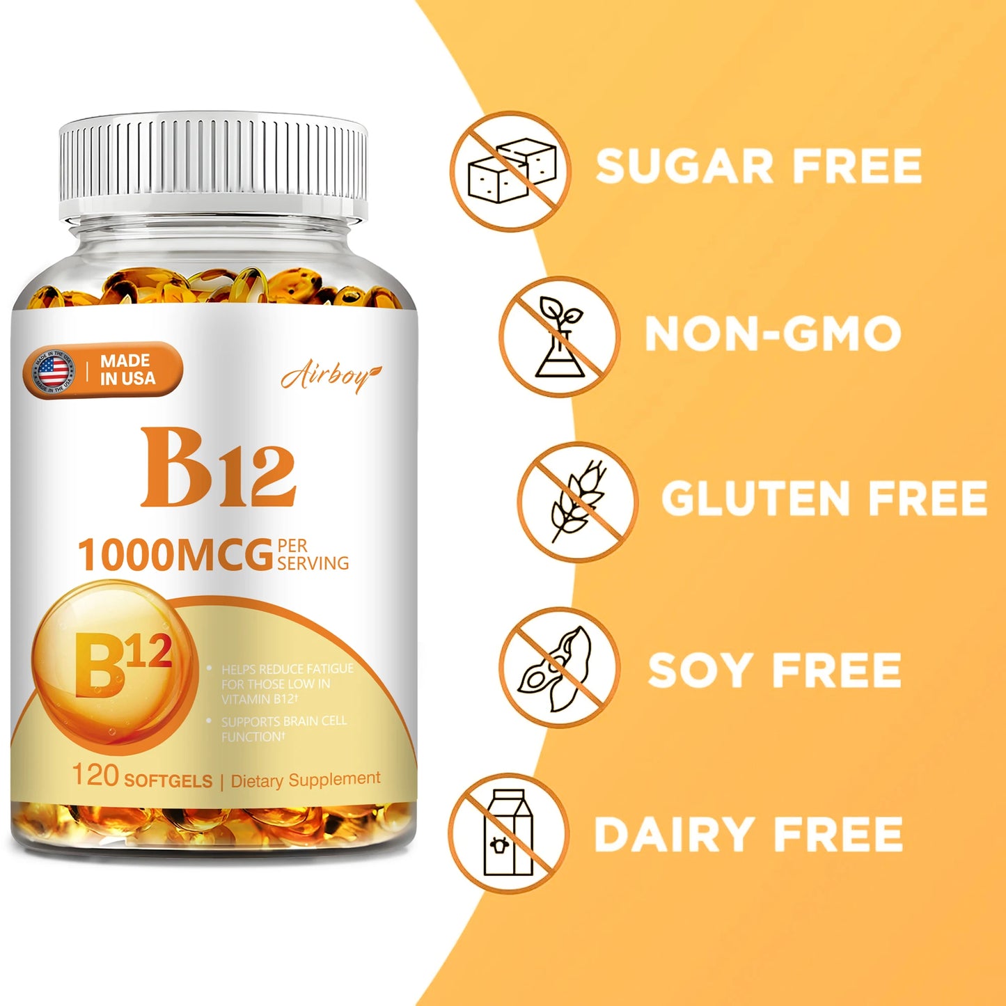 Vitamin B12 500mcg - Energy Metabolism, Support Nervous System, Relieve Fatigue,Sleep Health, Improve Mood - 120 Capsules