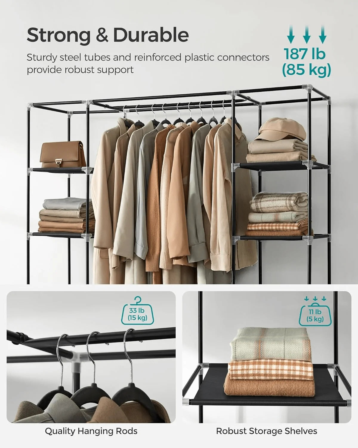 Efoee 69 Inch Wardrobe Organizer, Bedroom Portable Wardrobe, Clothes Rail With Non-Woven Cover, Clothes Storage Rack