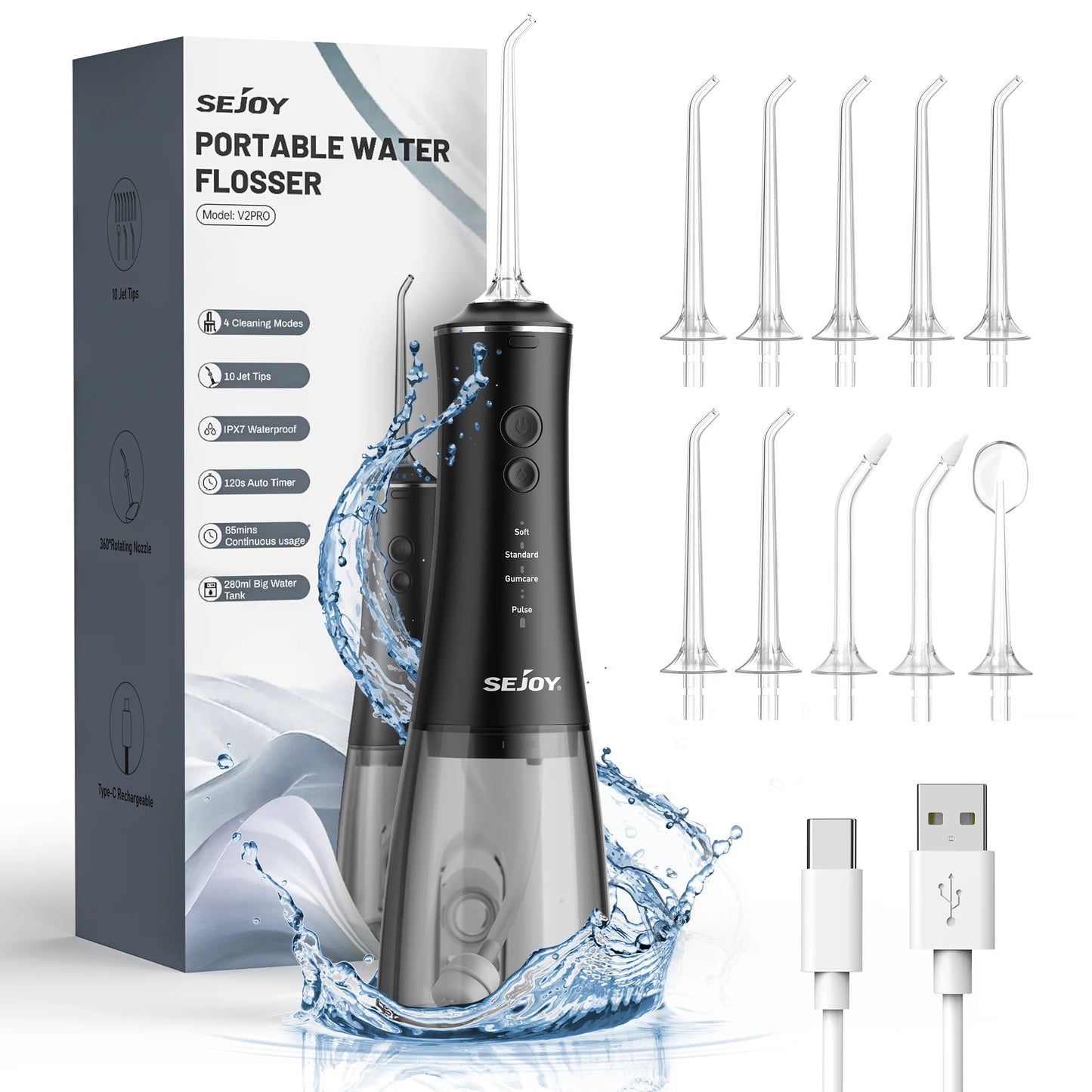SEJOY Dental Oral Irrigator USB Rechargeable Teeth Cleaner Portable Dental Water Flosser 5 Modes IPX7 Mouth Washing Machine