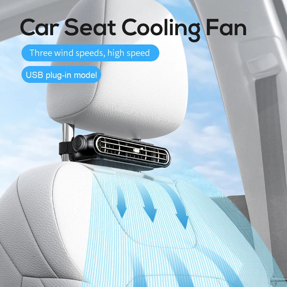 Portable Car Seat Fan 3 Speeds Adjustable Car Headrest Cooling Fan 5V USB Powered Car Rear Backrest Fan Car Interior Accessories