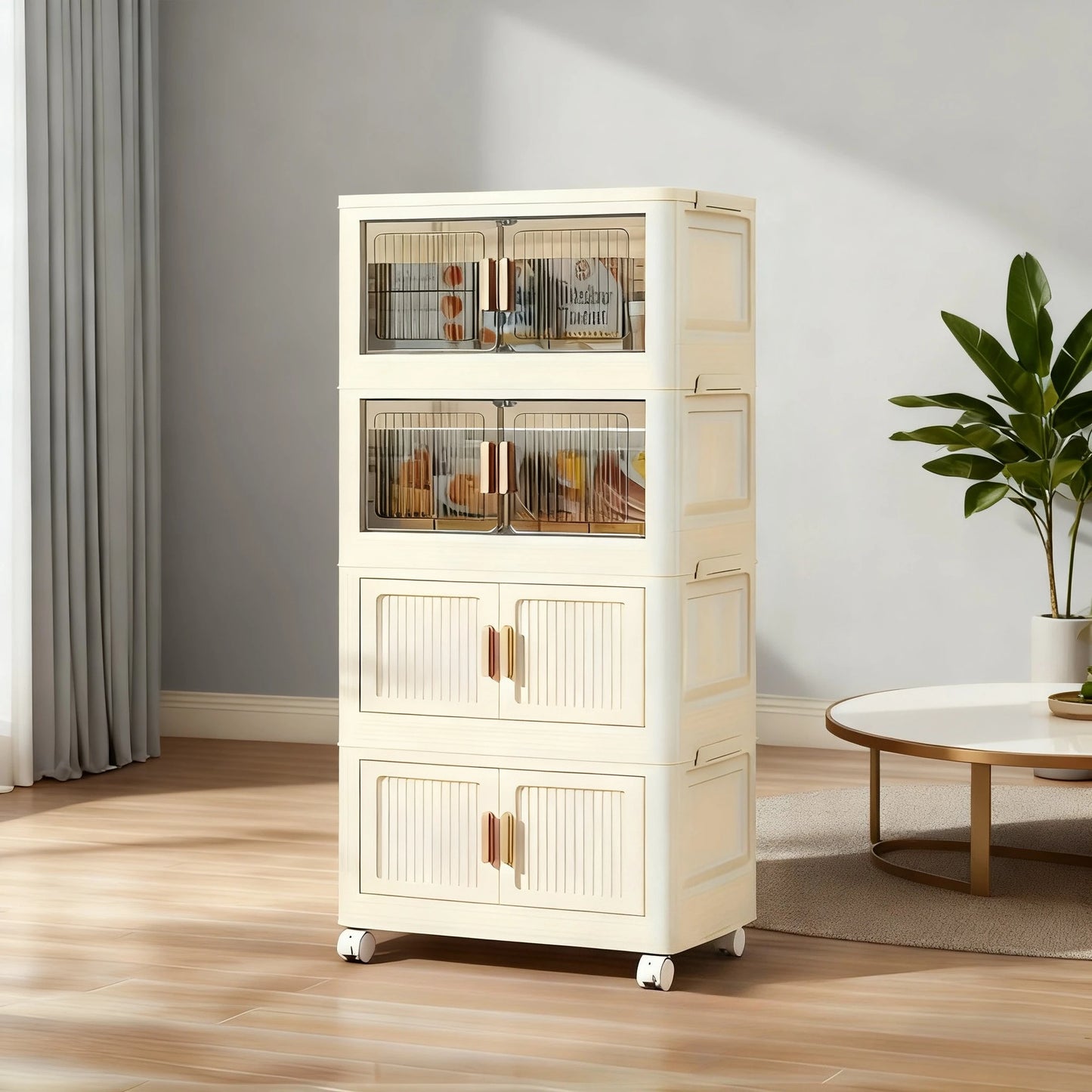 Oversized 3/4/5-Tier Foldable Storage w/ Wheels - No Assembly, Magnetic Doors, Clothes/Toys/Books - Living/Bedroom/Office, Shelf