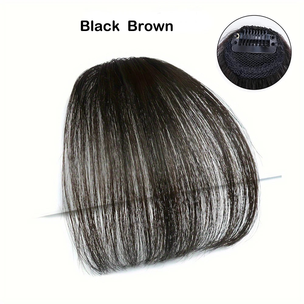Sunslymei Fake Synthetic Air Bangs Clip-In Hair Extension Fringe False Blunt Hairpiece for Women Clip In Front Hair Bangs