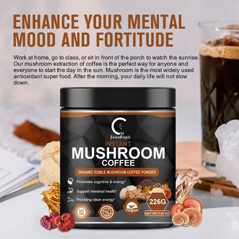 GPGP GreenPeople 113G Mushroom Coffee Support Memory Cognition,Clarity lmprove Mood Brain Health Instant Coffee Powder