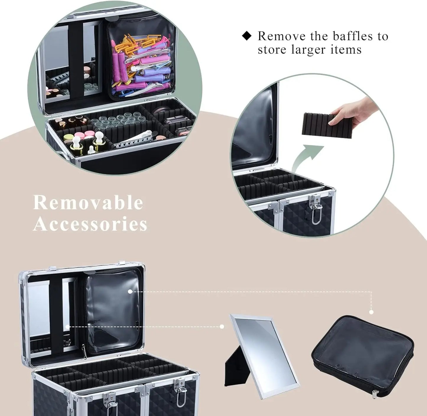 XMSJ Rolling Makeup Train Case Multi Function Cosmetic Case