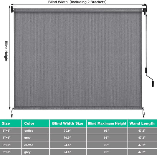 Outdoor Roller Sun Shade HDPE Patio Privacy Shades Screen Aluminum,Cordless Patio Roll Up Blinds, Exterior Shade Cloth Roll