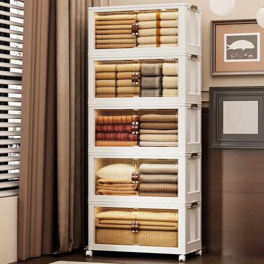 Collapsible Storage Container with 4 to 5 Layers, Spacious Dual-Access Organizer, Big Storage Bin Featuring a Lid And Wheels