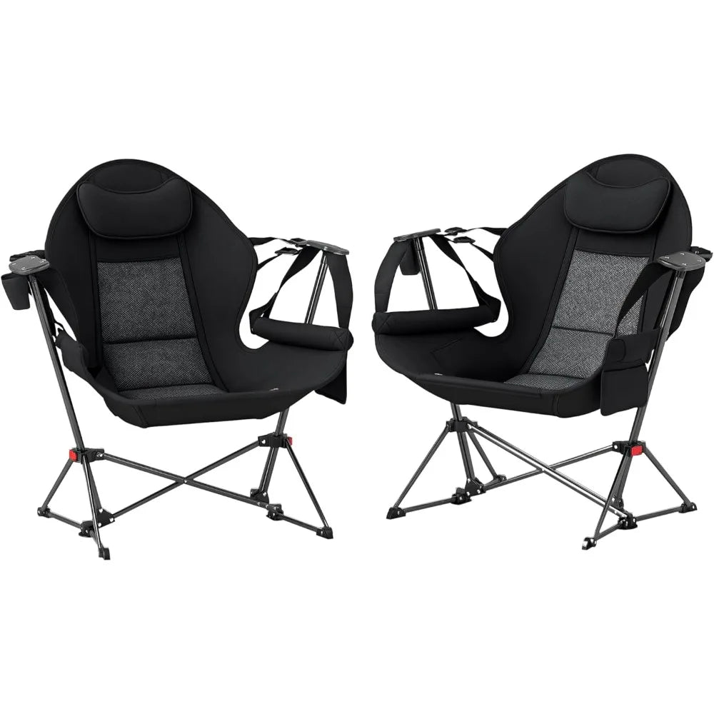 Double Hammock Camping Chair, Adjustable Back Folding Rocking Chair Swinging Hammock Chair with Cup Holder, Headrest and Padded