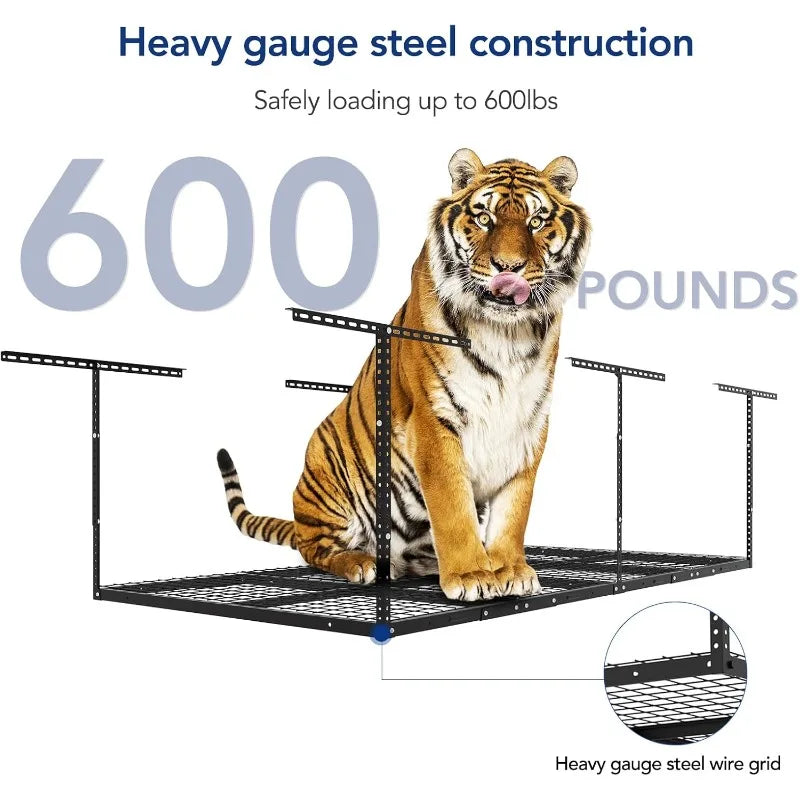 4x8 Overhead Garage Storage Rack, Adjustable Garage Storage Organization Systerm, Heavy Duty Metal Garage Ceiling St