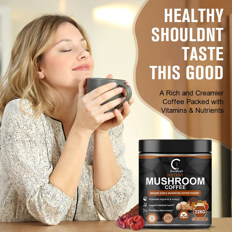 GPGP GreenPeople 113G Mushroom Coffee Support Memory Cognition,Clarity lmprove Mood Brain Health Instant Coffee Powder