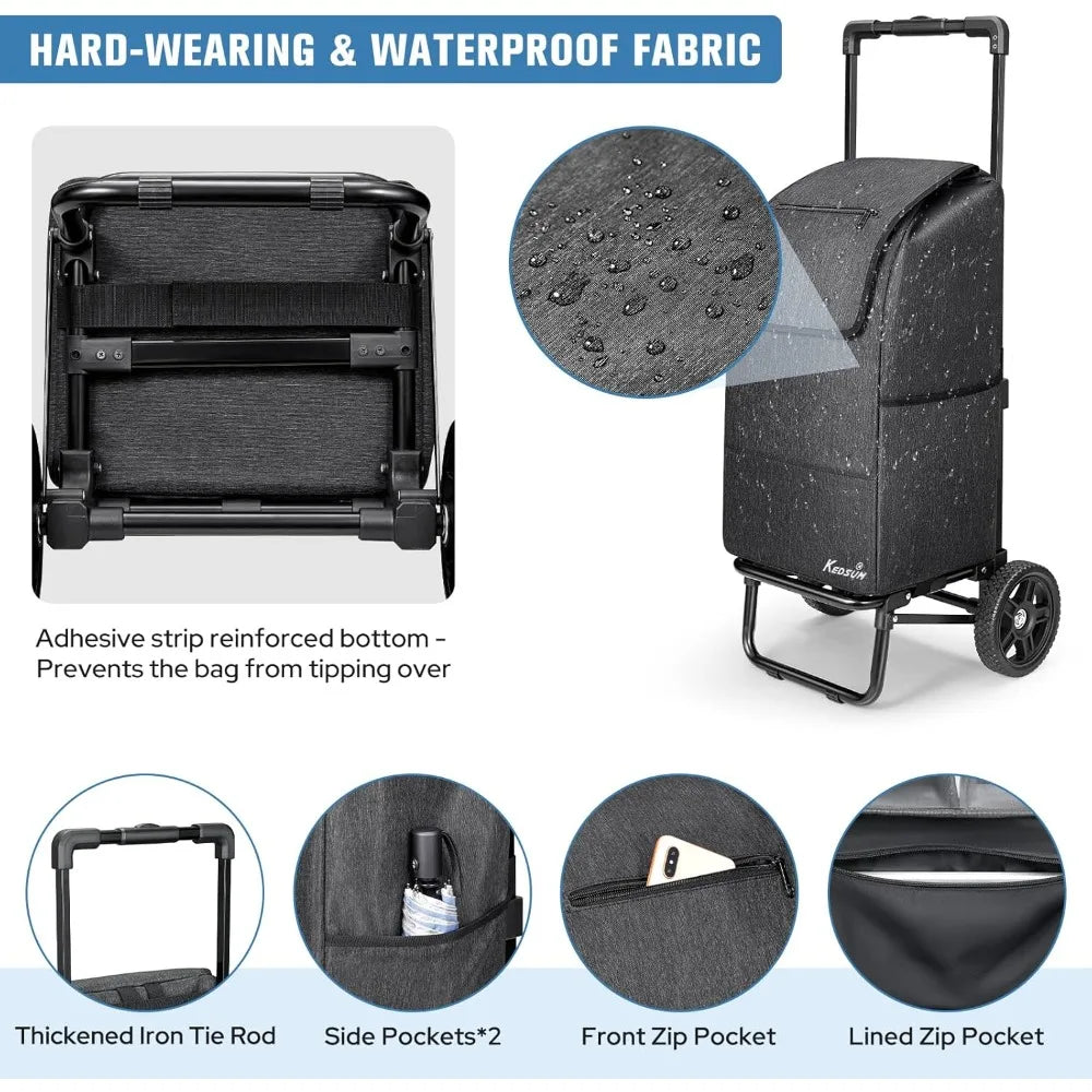 HOME - 2 in 1 Shopping Cart for Groceries, 330 lbs Grocery Cart on Wheels, Foldable Utility Carts with Wheels,