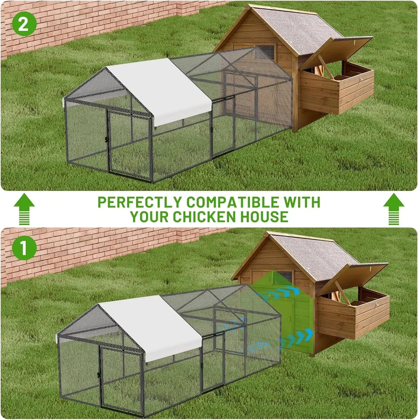 Metal Chicken Coop 79"×40"×40" Chicken Run with Waterproof Cover Portable Poultry Cage Walk in Hen House Outdoor Backyard Farm