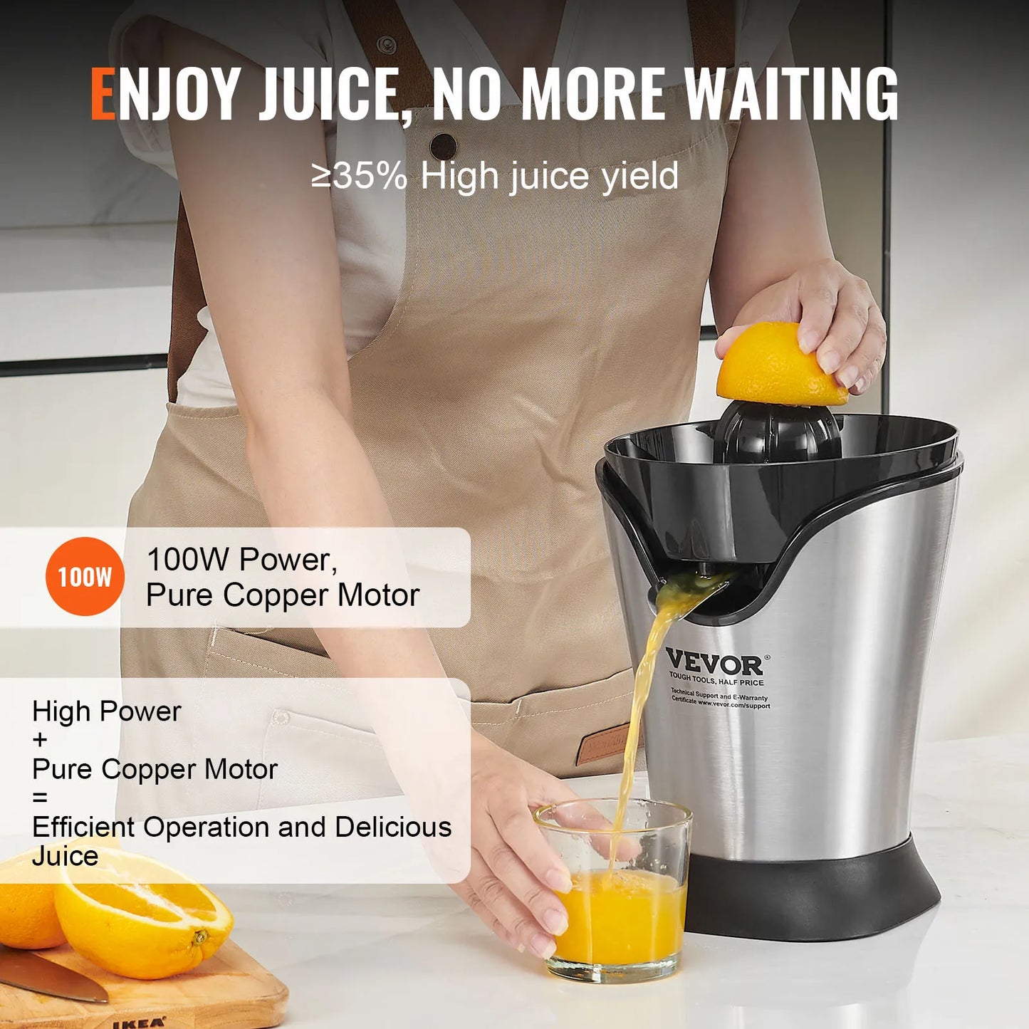 Vevor Electric Citrus Juicer 100W Stainless Steel Cone