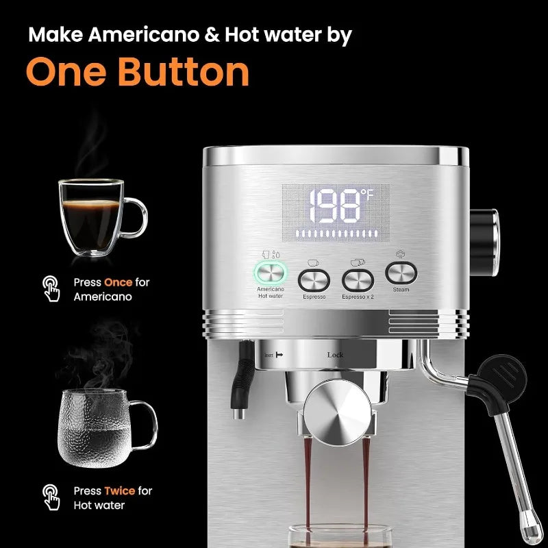 Machine 20 Bar Temperature Control LED Display Expresso Machine for Home with Steam Milk Frother for Cappuccino Latte S