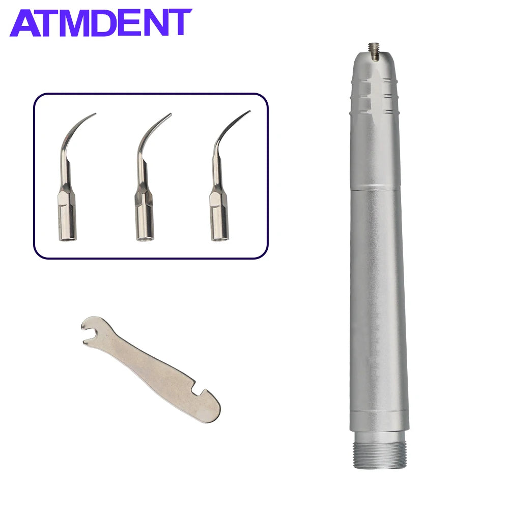 Dental Ultrasonic Air Scaler with 3 Tips Scaling Handpiece Frequency Pneumatic Scaler 2/4 Holes
