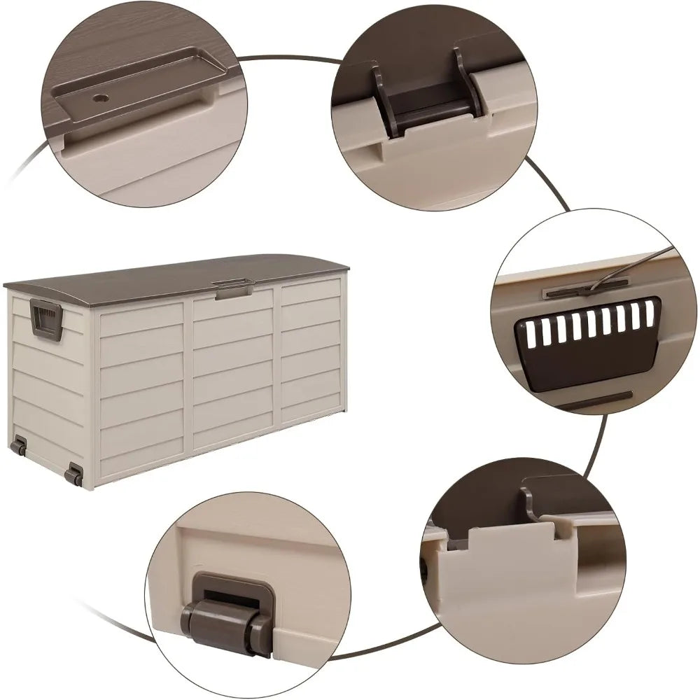 75Gallon Outdoor Storage Box, Patio Deck Box Furniture with Lockable Design, Plastic Storage Containers with Lid for Garden